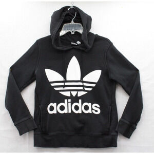 Adidas Trefoil Hoodie Women's Small Black 3 Stripe Big Logo Pullover Casual